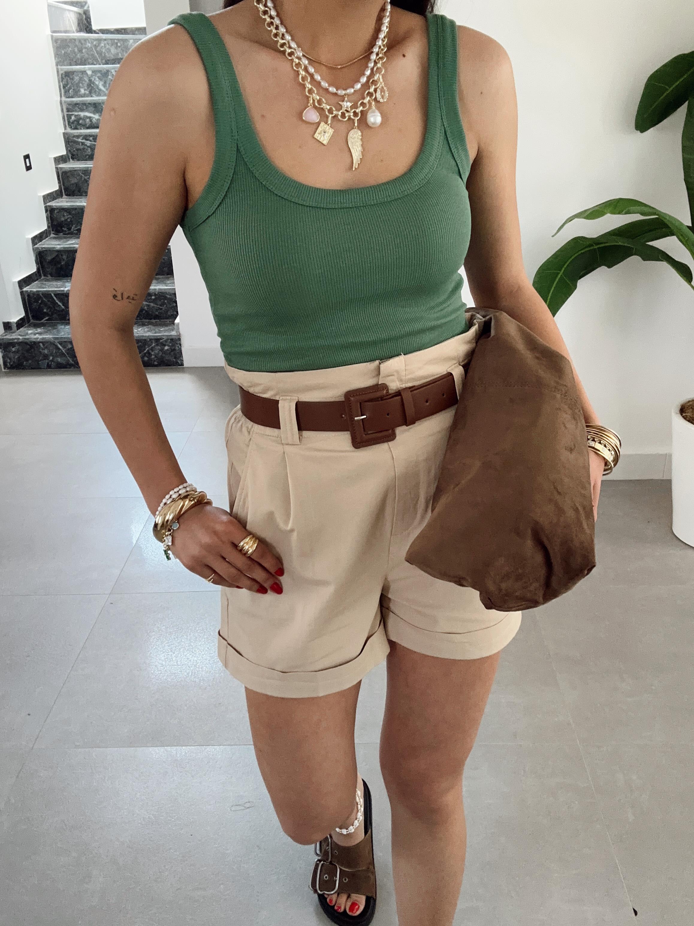 Yeşil Pamuk Penye U Yaka Atlet