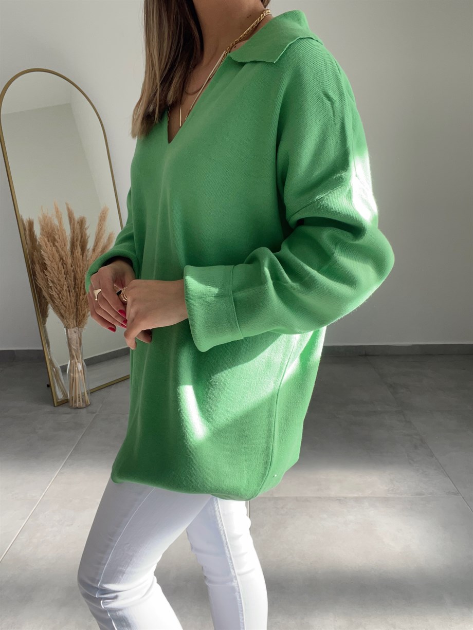 Yeşil Polo Yaka Kazak