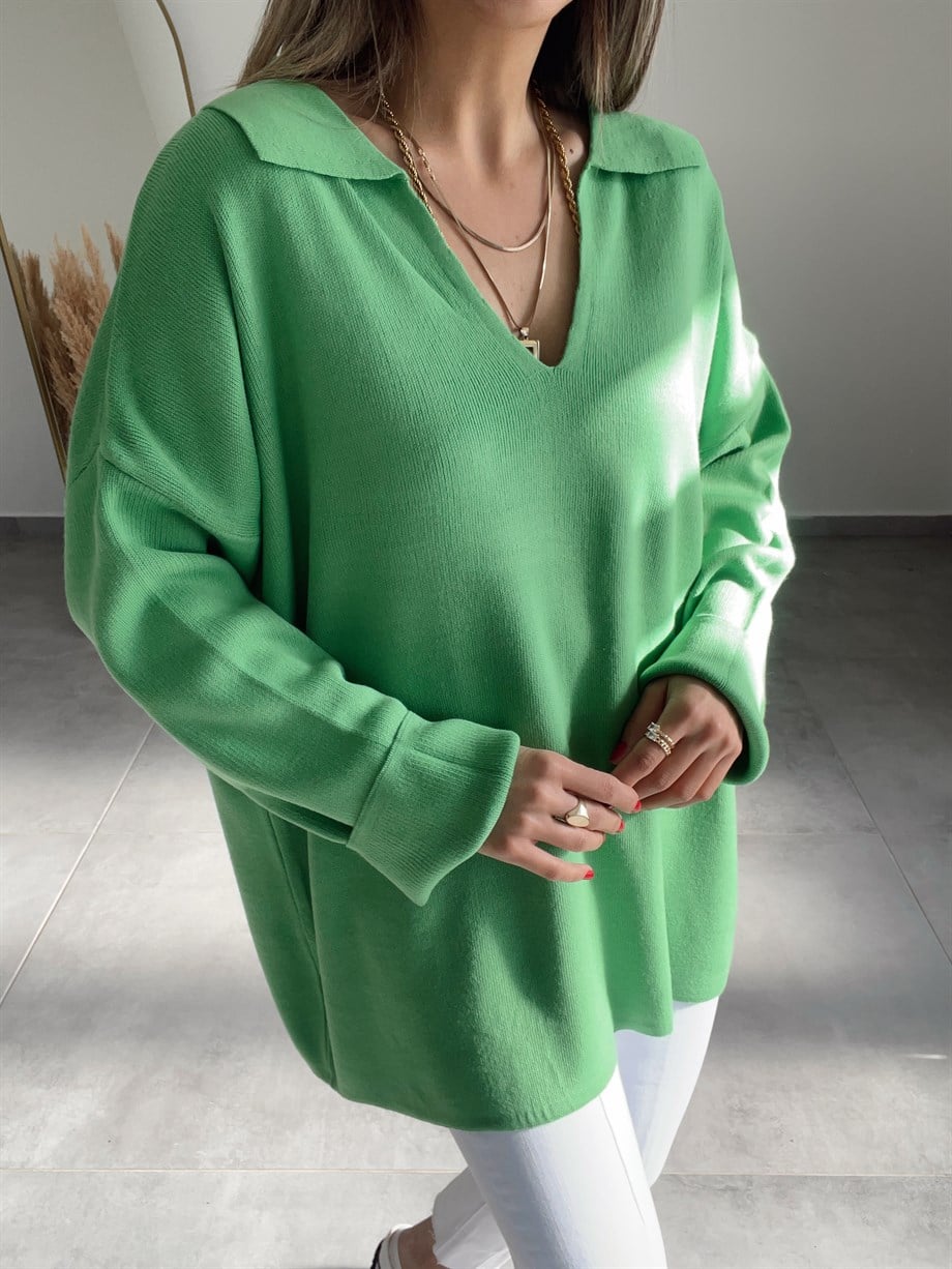 Yeşil Polo Yaka Kazak