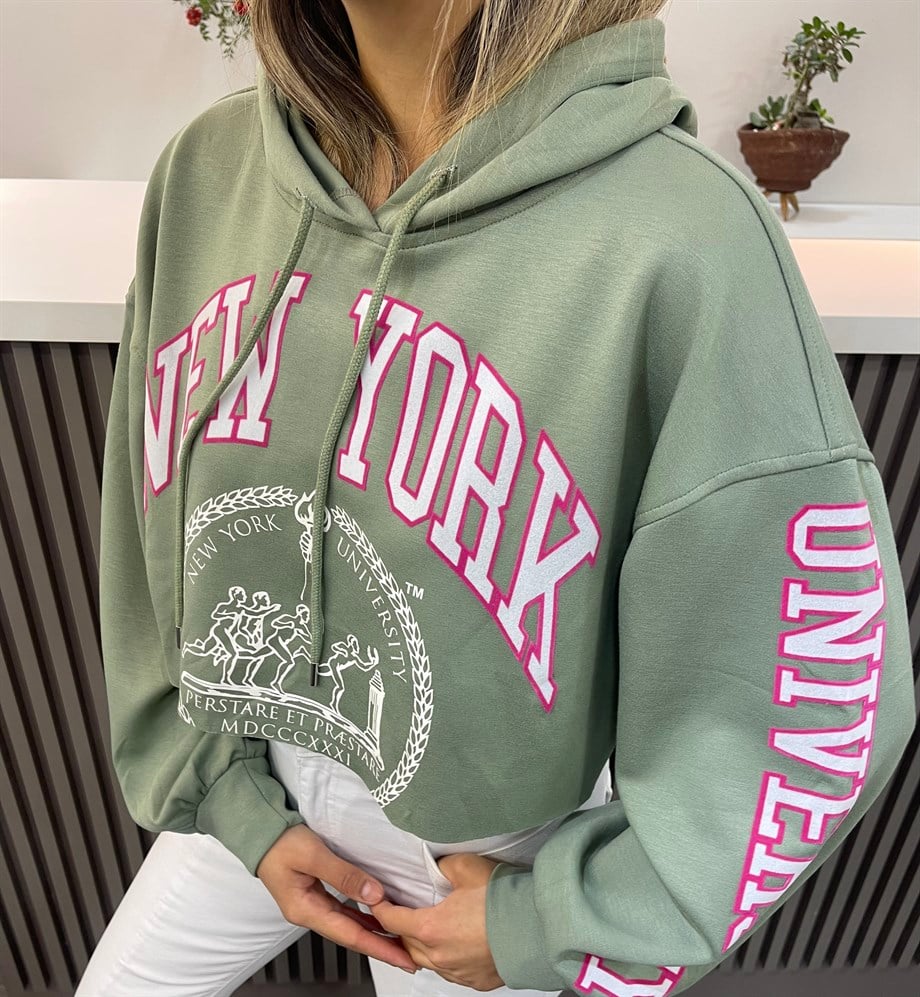 Yeşil Yazılı Kapşonlu Sweat
