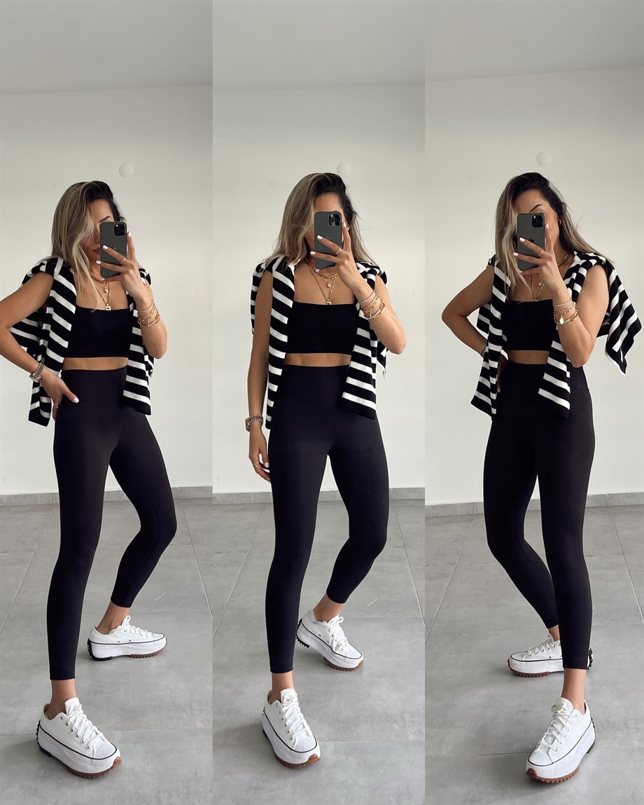 Siyah Yüksek Bel Fit Tayt