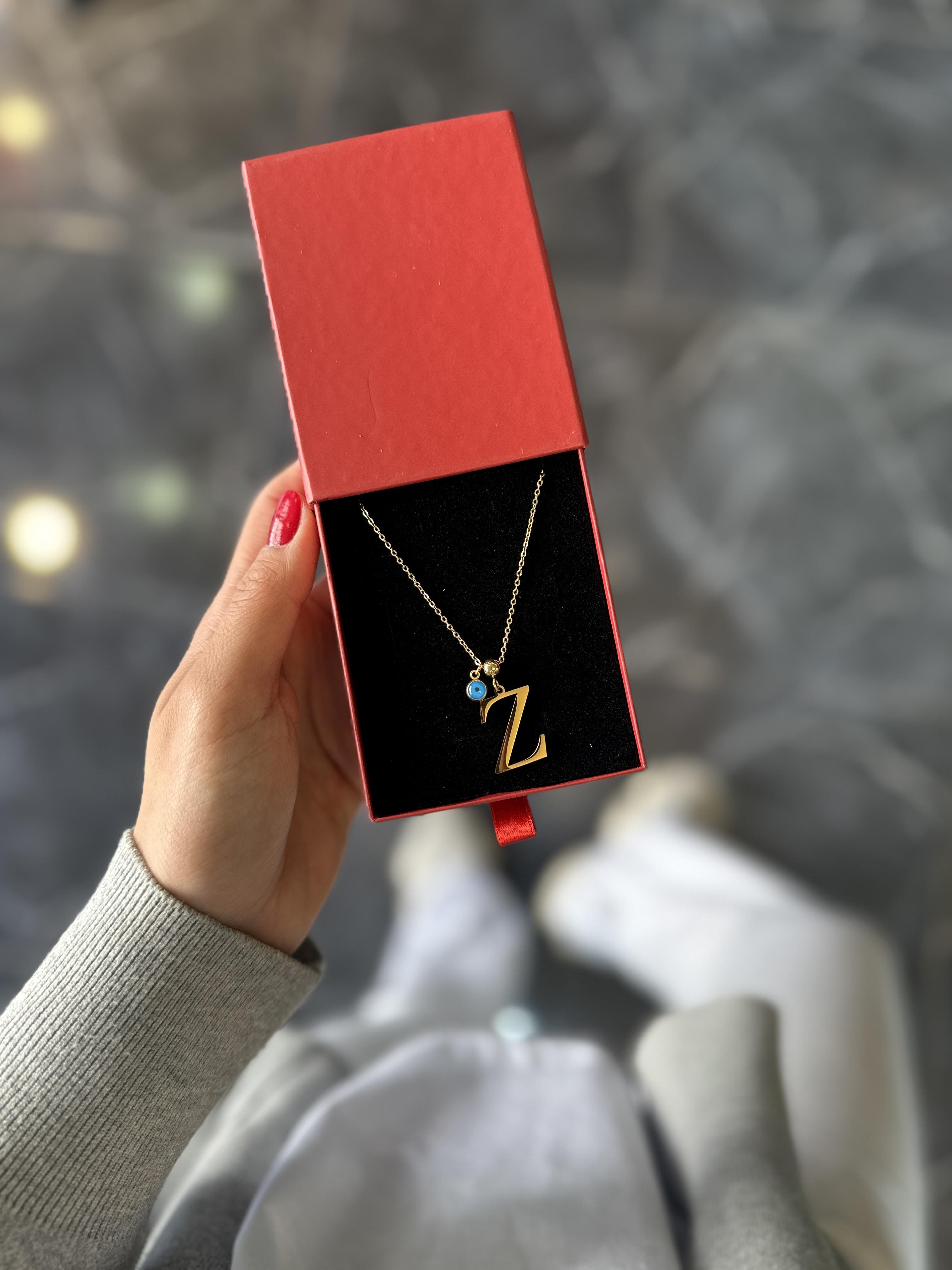 Z Gold Nazar Boncuklu Harf Çelik Kolye