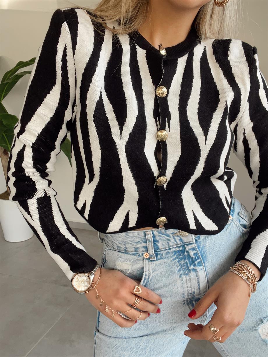 Zebra Desen Vatkalı Hırka