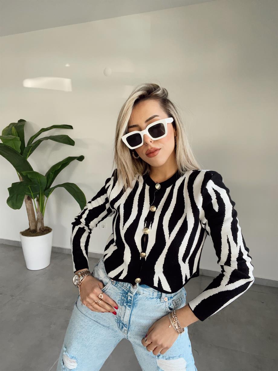 Zebra Desen Vatkalı Hırka