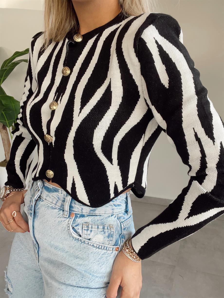 Zebra Desen Vatkalı Hırka