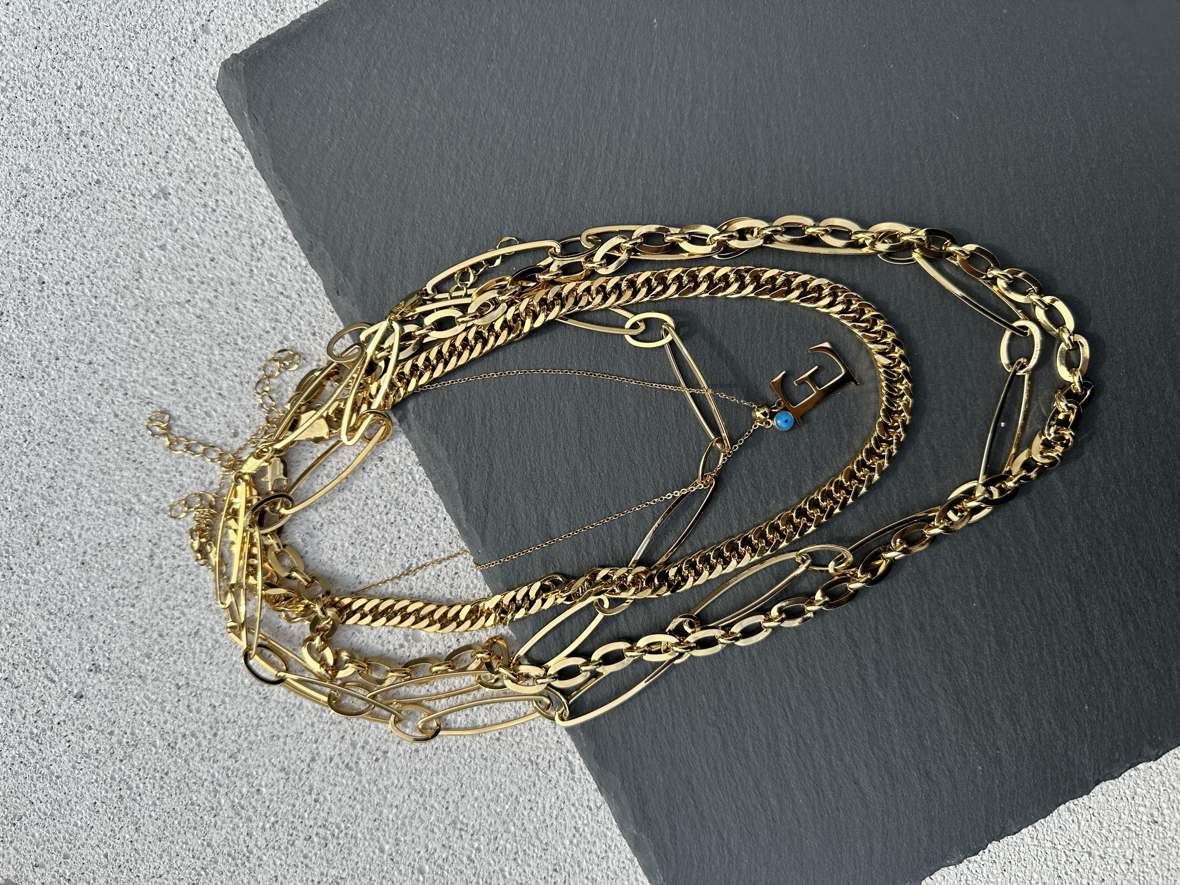 Zincir Detaylı Gold Kolye (65cm)