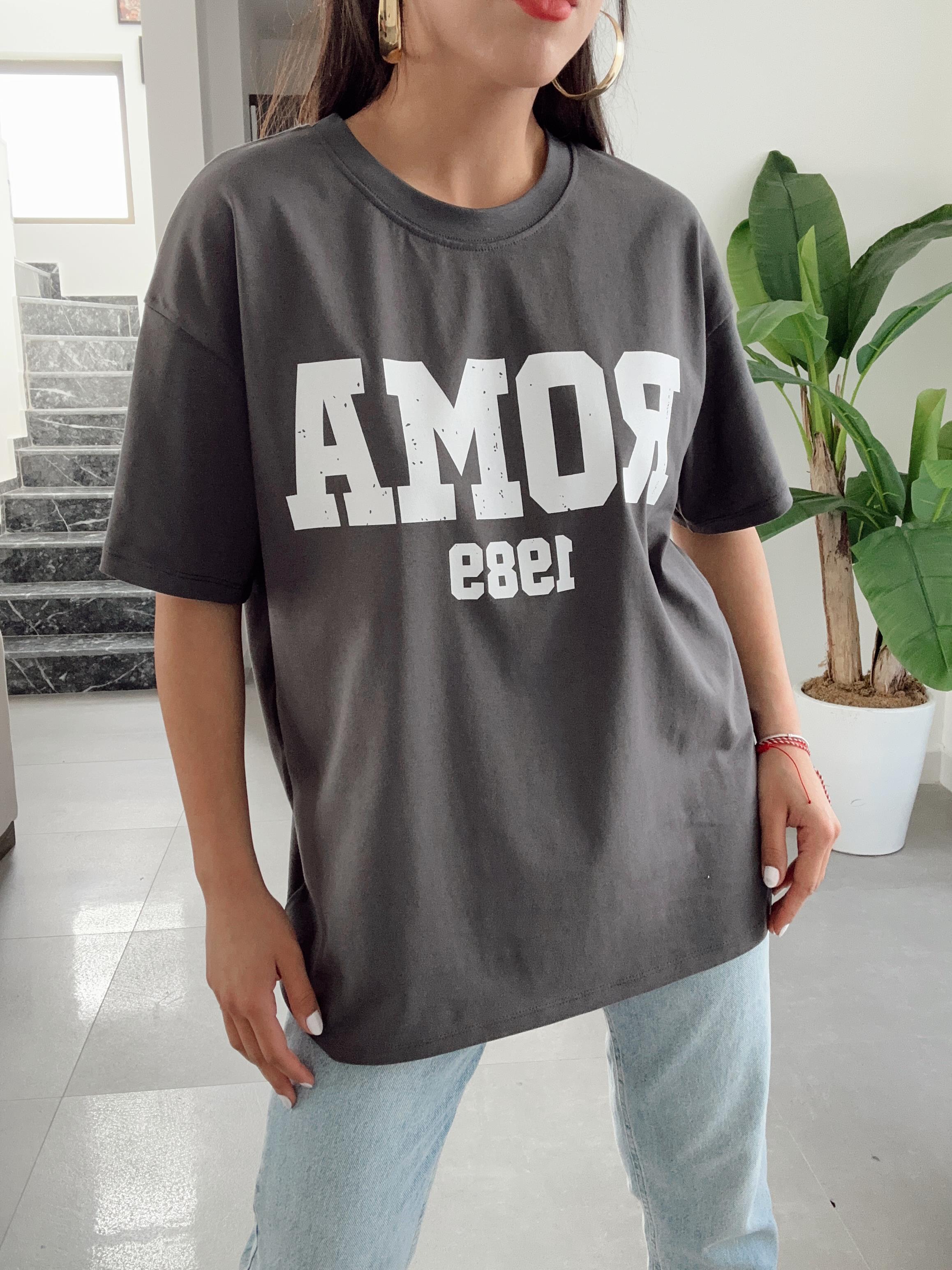 Zra Antrasit Roma Baskılı Tişört