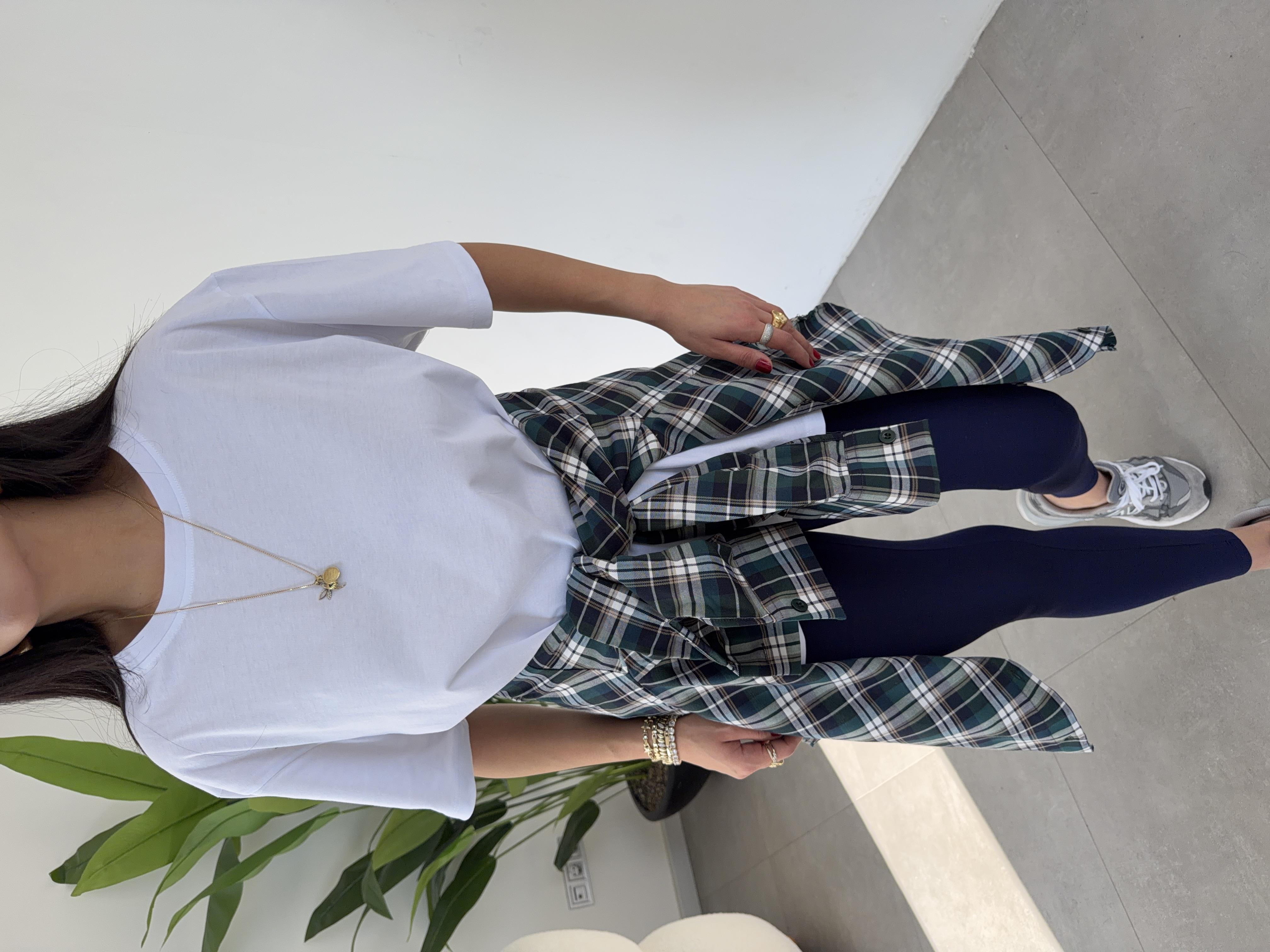 Zümrüt Ekose Pamuk Oversize Gömlek