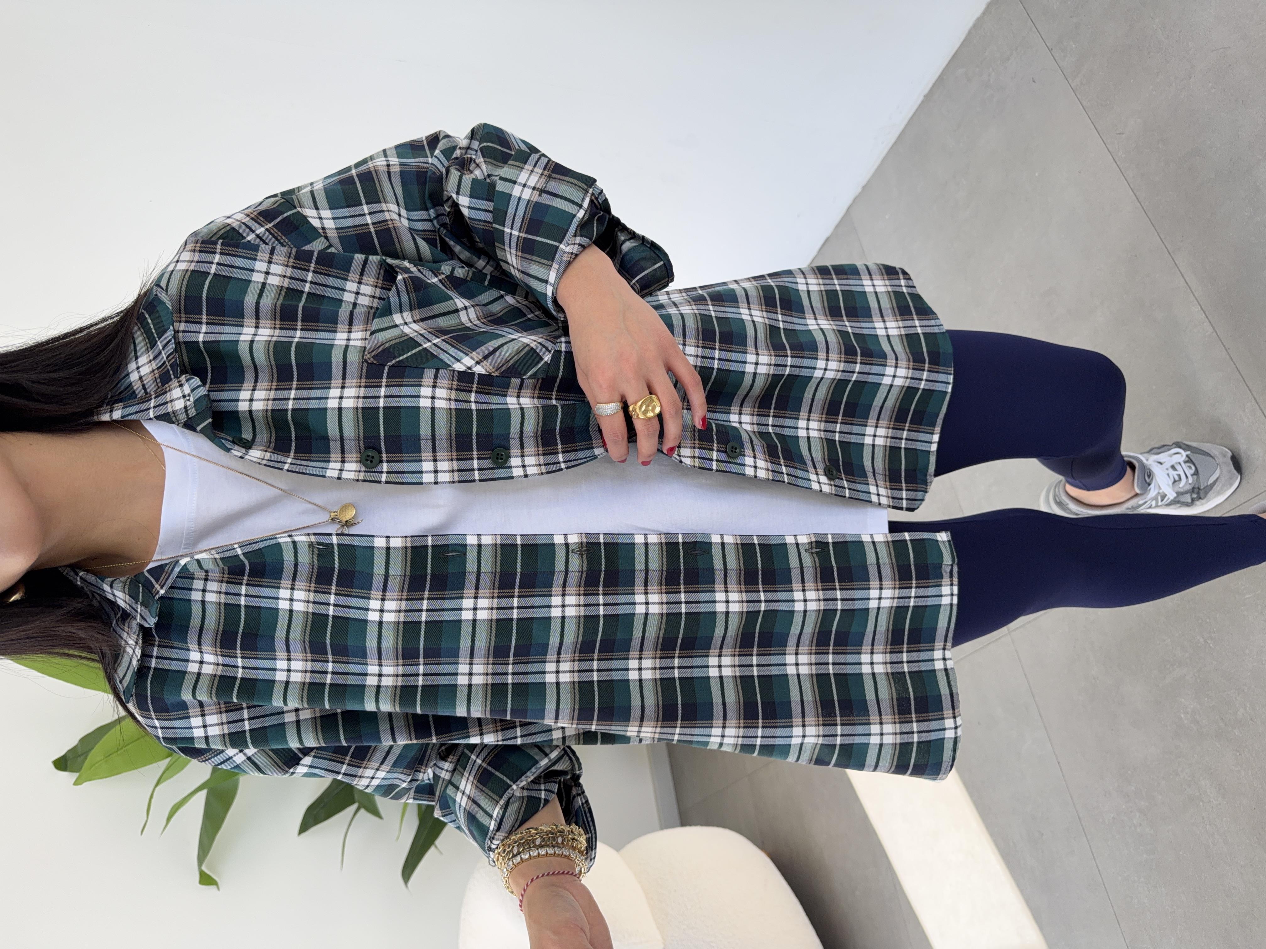 Zümrüt Ekose Pamuk Oversize Gömlek