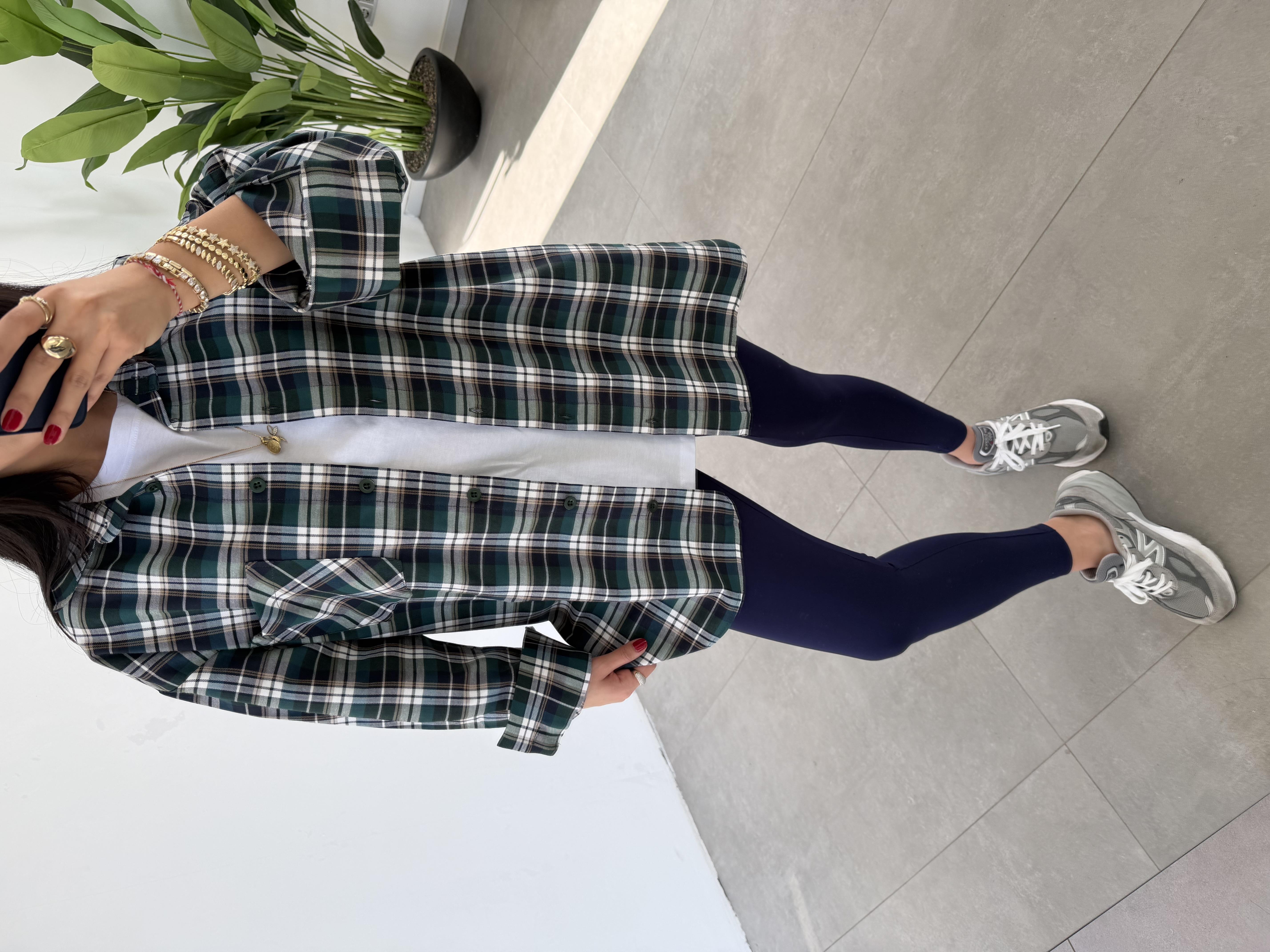 Zümrüt Ekose Pamuk Oversize Gömlek