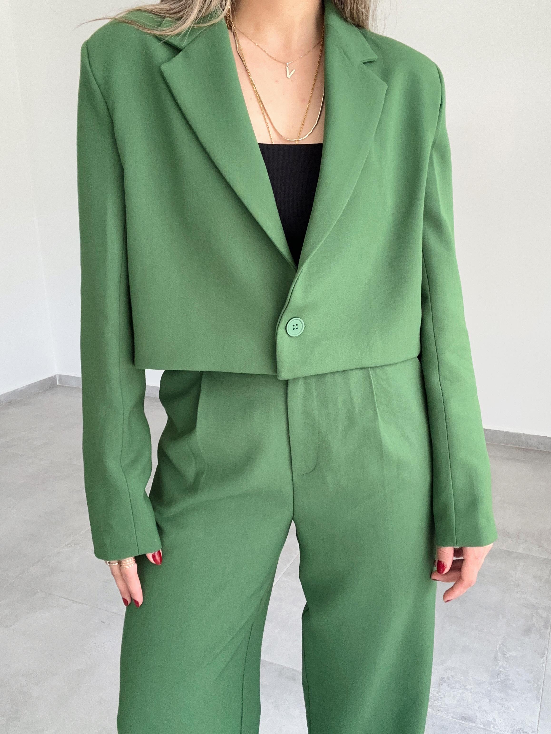 Zümrüt Yeşil Kısa Blazer Ceket