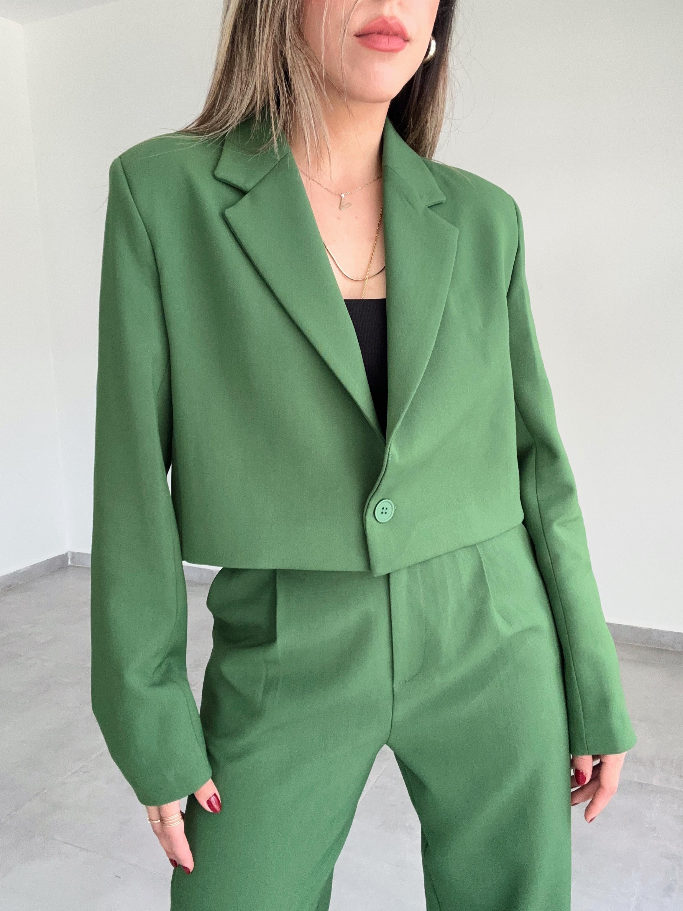 Zümrüt Yeşil Kısa Blazer Ceket