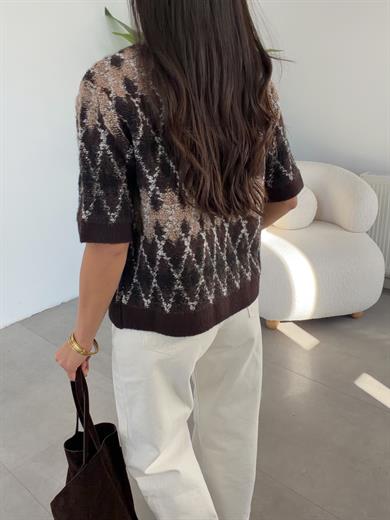 Acı Kahve Baklava Dokulu Triko Hırka