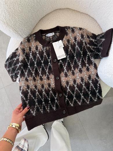 Acı Kahve Baklava Dokulu Triko Hırka