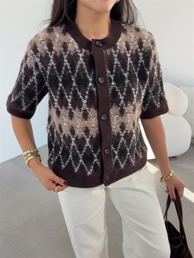 Acı Kahve Baklava Dokulu Triko Hırka