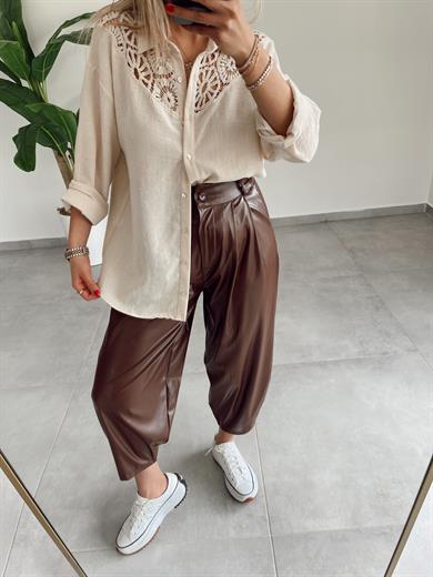 Acı Kahve Deri Şalvar Pantolon