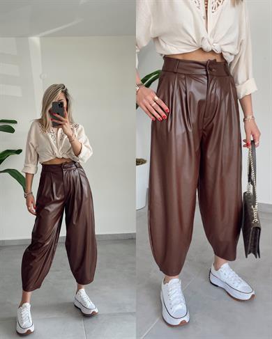 Acı Kahve Deri Şalvar Pantolon