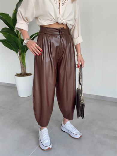 Acı Kahve Deri Şalvar Pantolon