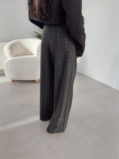 Acı Kahve Ekose Bol Paça Pantolon