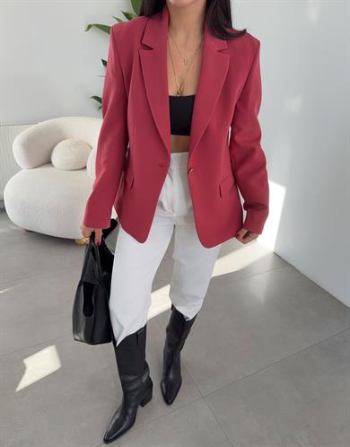 Açık Bordo Vücuda Oturan Blazer