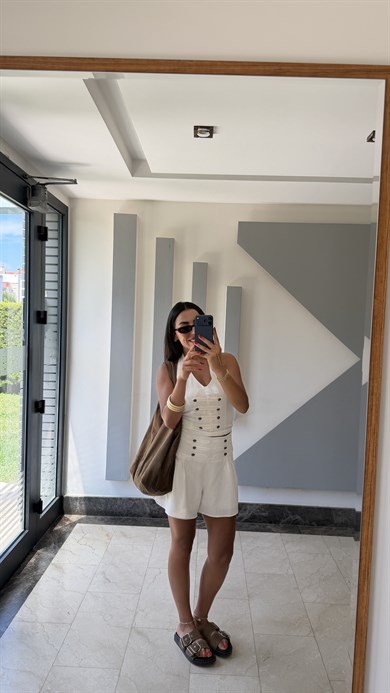 Açık Ekru Halter Yaka Bluz