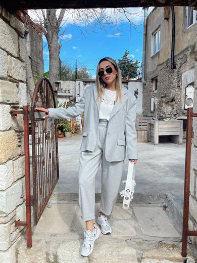 Açık Gri Poliviskon Ceket