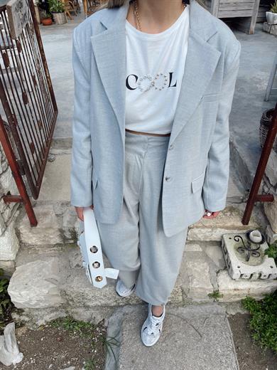 Açık Gri Poliviskon Ceket