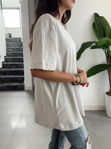 Açık Gri V Yaka Oversize Tshirt