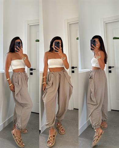 Açık Haki Tasarım Şalvar Pantolon