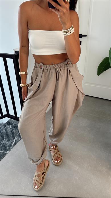 Açık Haki Tasarım Şalvar Pantolon