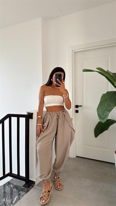 Açık Haki Tasarım Şalvar Pantolon