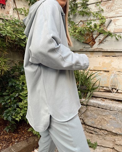 Açık Mavi Fermuar Detaylı Polar Sweatshirt