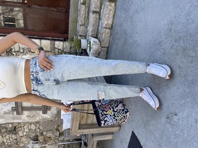 Açık Mavi Tek Dizi Yırtık Mom Jean