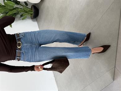 Açık Mavi Wideleg Likralı Kemerli Pantolon