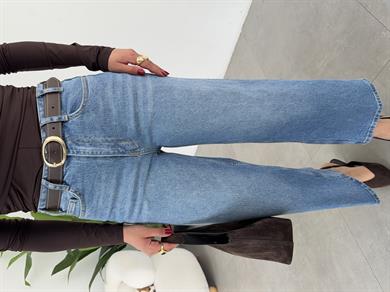 Açık Mavi Wideleg Likralı Kemerli Pantolon