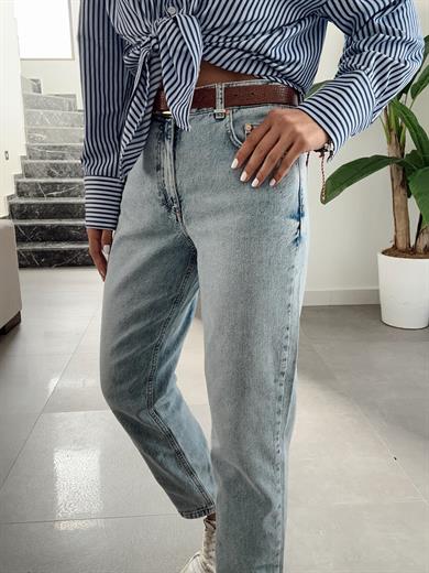 Açık Mavi Yüksek Bel Mom Fit Pantolon