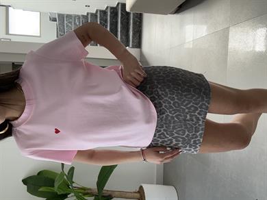 Açık Pembe  Bisiklet Yaka Kalp Baskılı Tshirt