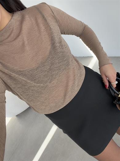 Açık Vizon Transparan Bluz