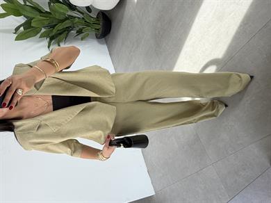 Adaçayı Bağcıklı Keten Karışımlı Pantolon