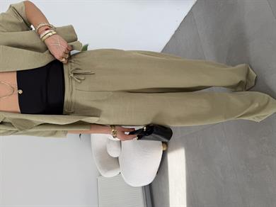 Adaçayı Bağcıklı Keten Karışımlı Pantolon