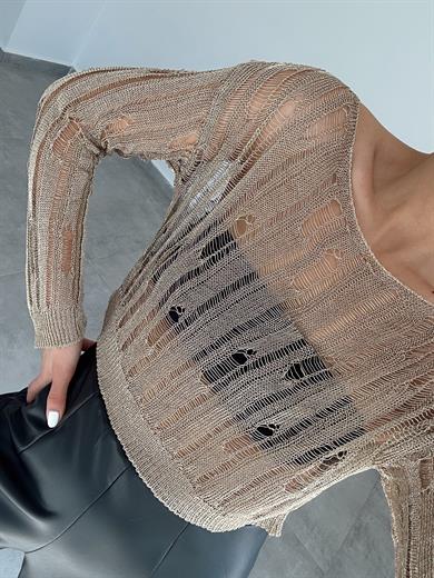 Altın Metalık Triko Bluz
