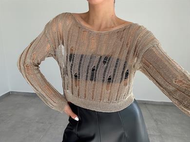 Altın Metalık Triko Bluz