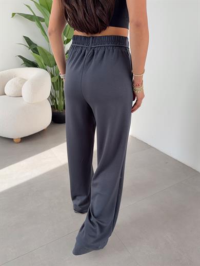 Antrasit Arka Lastikli Düğme Detaylı Palazzo Pantolon