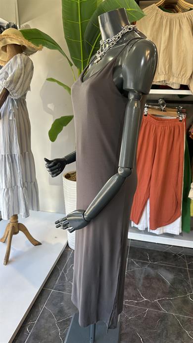 Antrasit Askılı Modal Kumaş Elbise