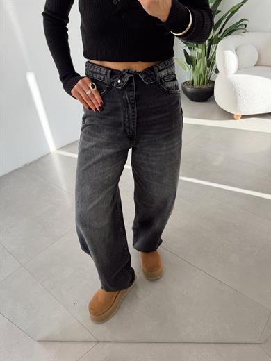 Antrasit Bel Detaylı Wideleg Jean