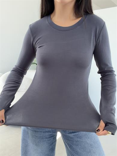 Antrasit Beliza Parmak Geçme Bisiklet Yaka Bluz