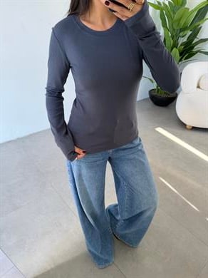 Antrasit Beliza Parmak Geçme Bisiklet Yaka Bluz