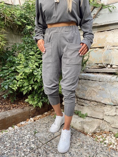 Antrasit Çift Cep Detaylı Polar Eşofman