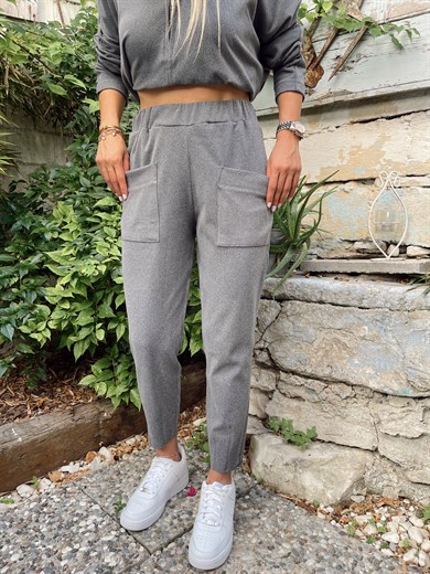 Antrasit Çift Cep Detaylı Polar Eşofman