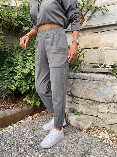 Antrasit Çift Cep Detaylı Polar Eşofman